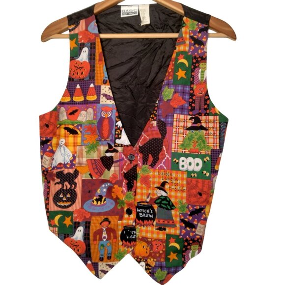 Vintage Basic Editions Halloween Vest Women Medium Witch Ghost Pumpkin Spider - Picture 1 of 9